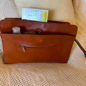 Vintage Italian structured PouchTABLET Travel Leather Cognac BR unisex 12x 8.5x3